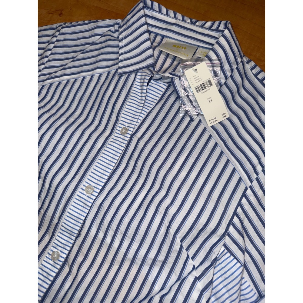 Maeve Anthropologie Blue White Striped Cotton Cutout Back Button Down Shirt XS - Picture 4 of 6